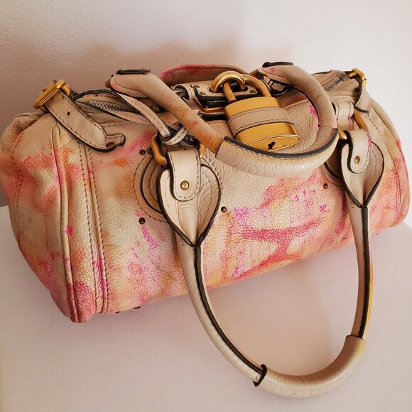 Chloe Leather purse lock bag dyed painted pink white yellow beige orange ivory - Picture 12 of 14
